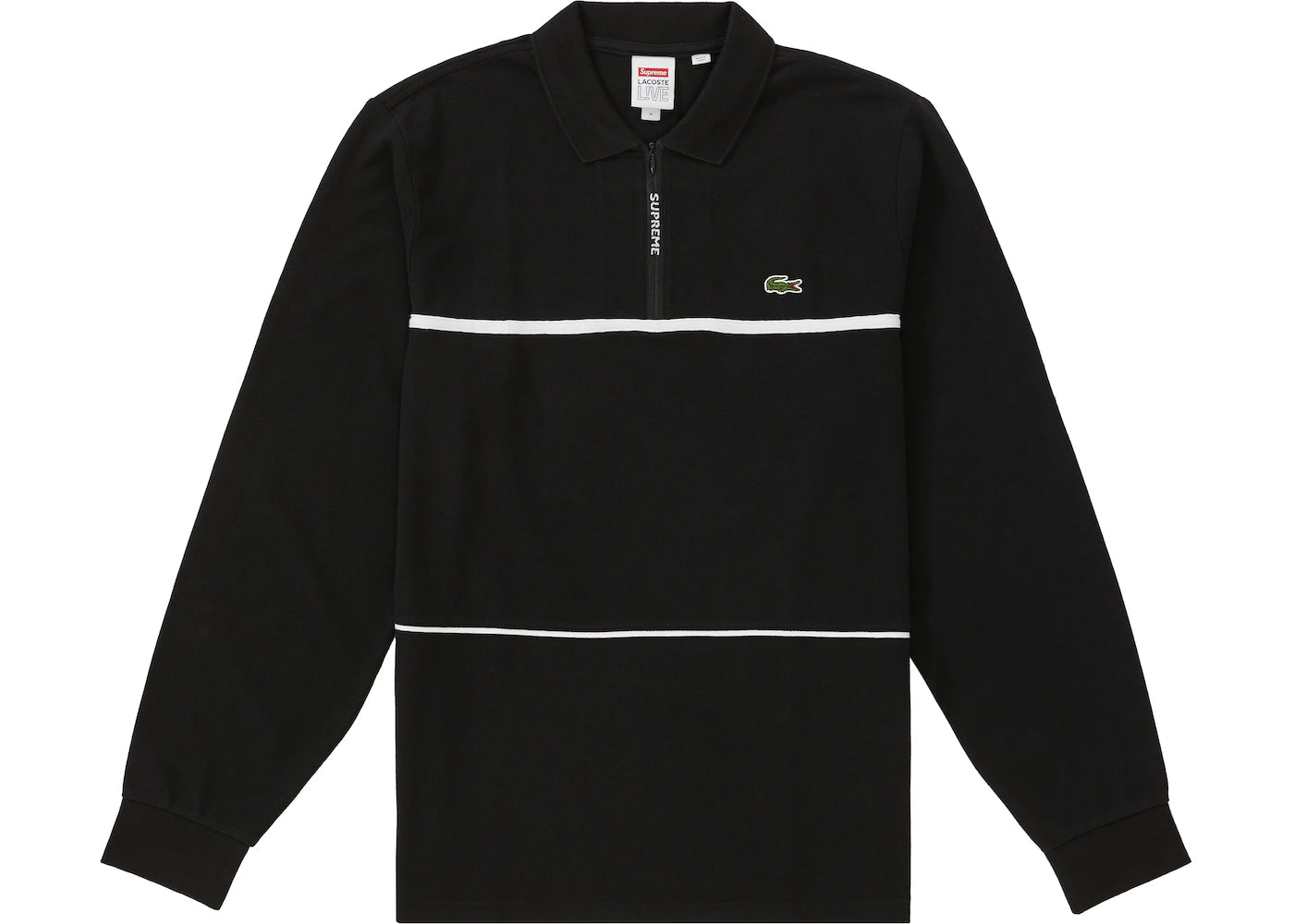 Supreme LACOSTE Pique Zip L/S Polo Black