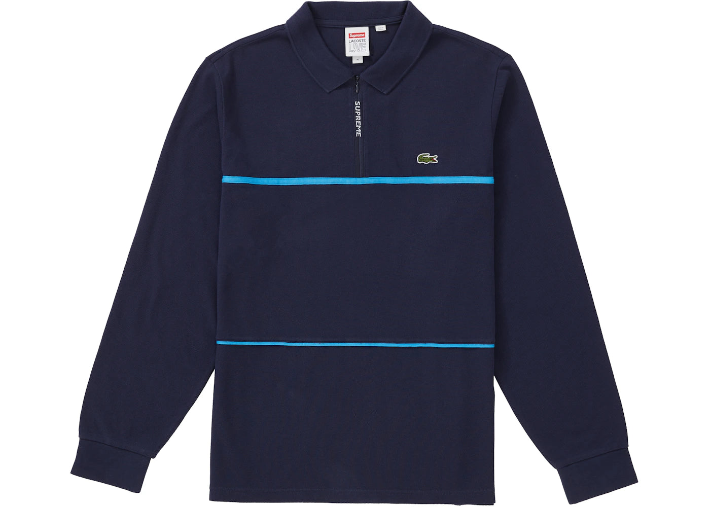 Supreme LACOSTE Pique Zip L/S Polo Navy