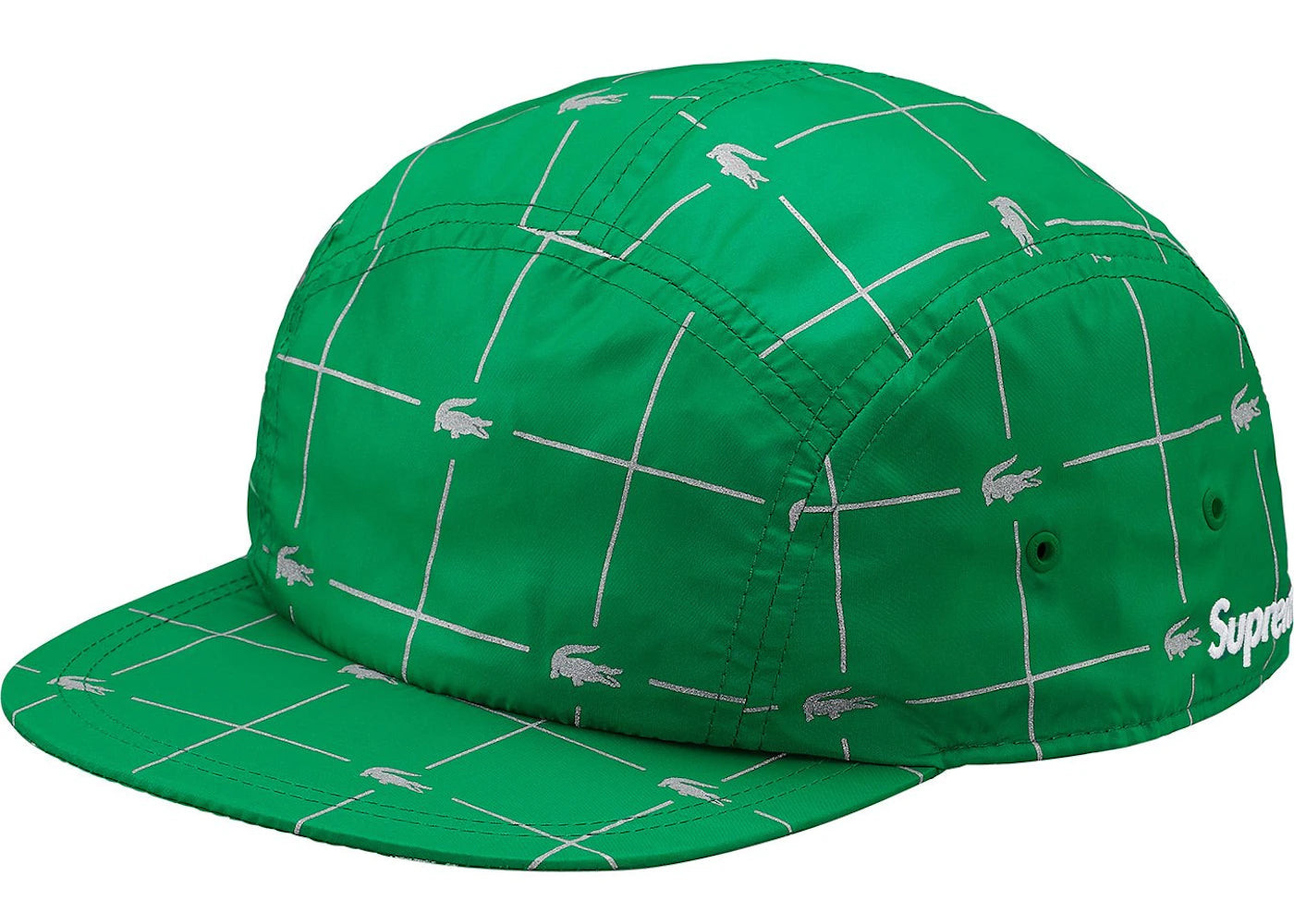 Supreme LACOSTE Reflective Grid Nylon Camp Cap Green