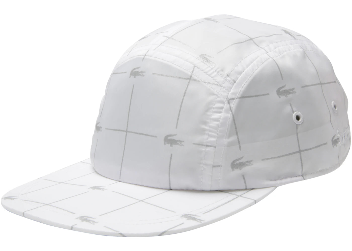 Supreme LACOSTE Reflective Grid Nylon Camp Cap White