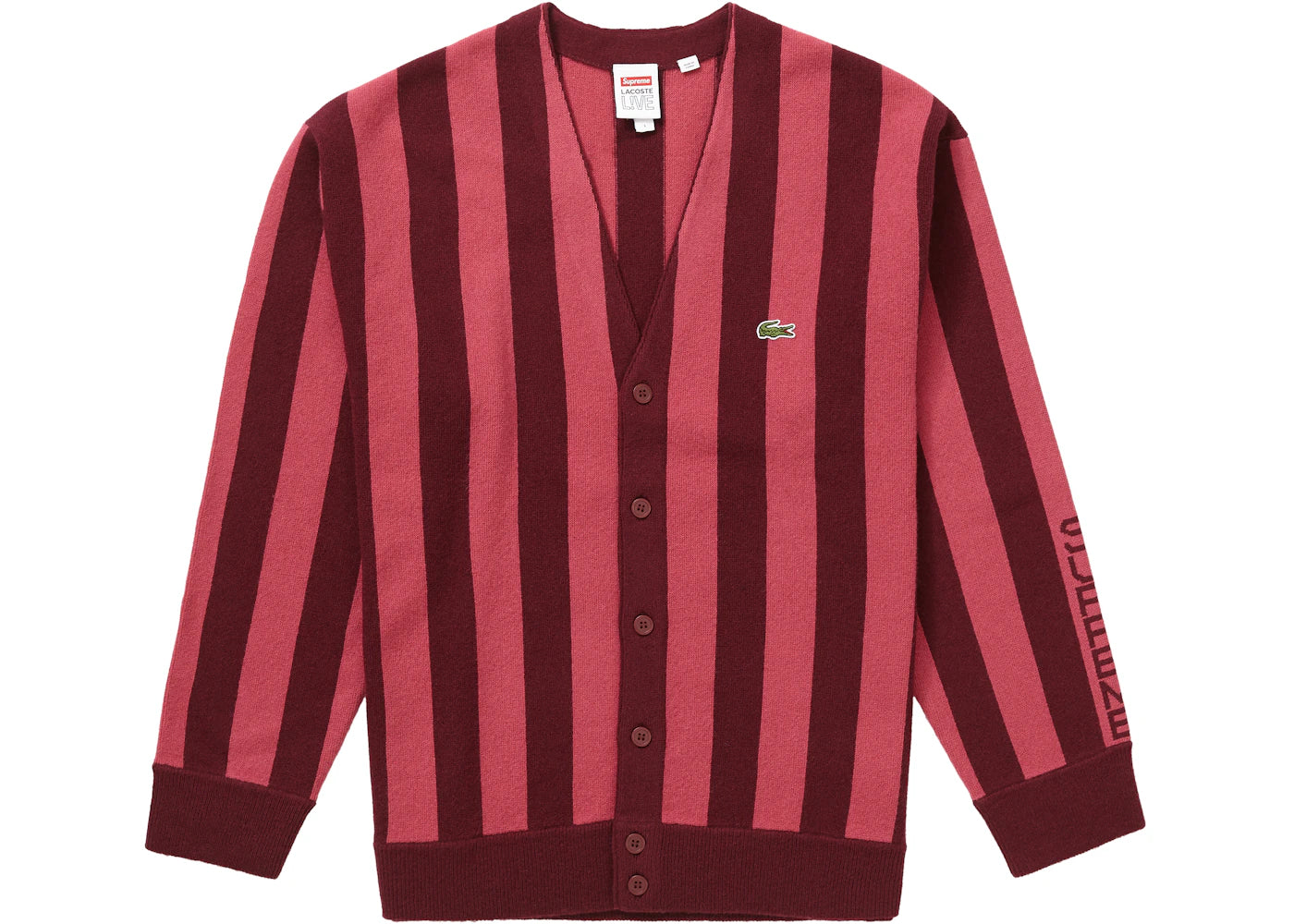 Supreme LACOSTE Stripe Cardigan Burgundy