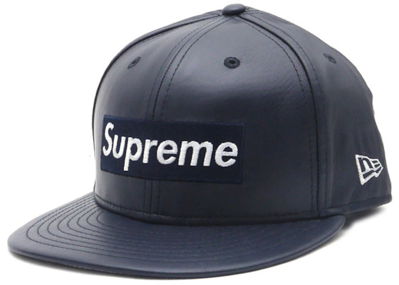 Supreme Leather Box Logo New Era Hat Navy