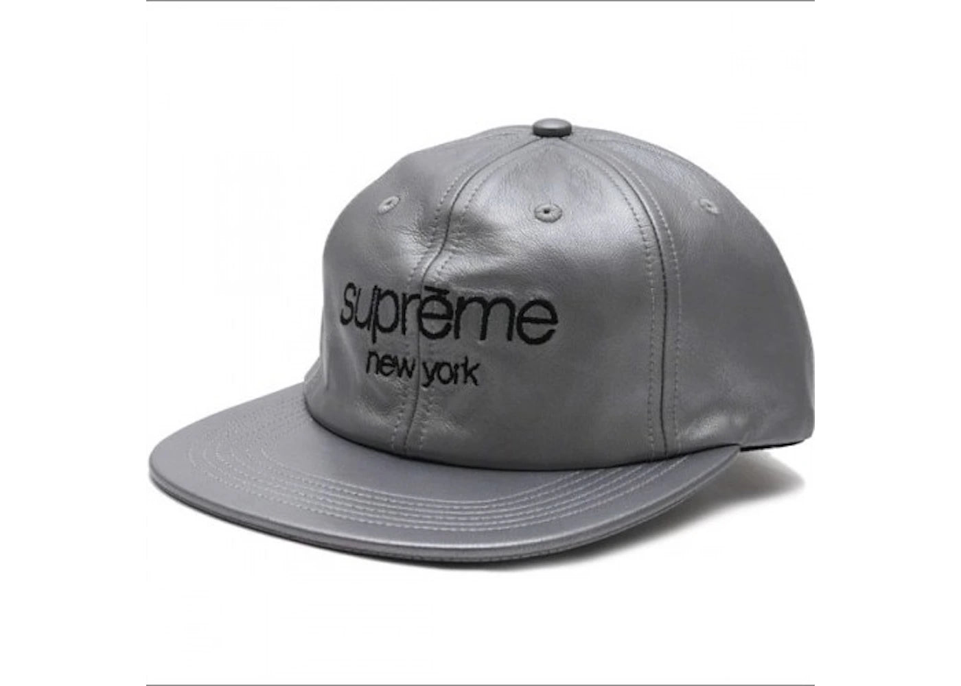 Supreme Leather Classic Logo 6 Panel Grey