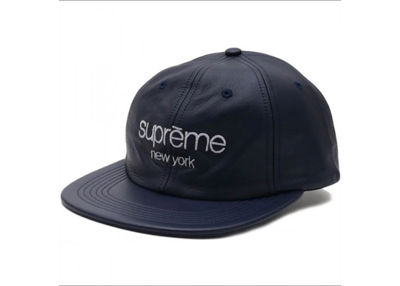 Supreme Leather Classic Logo 6 Panel Navy