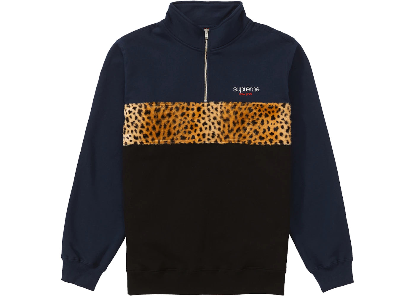Supreme Leopard Panel Half Zip Sweatshirt Navy