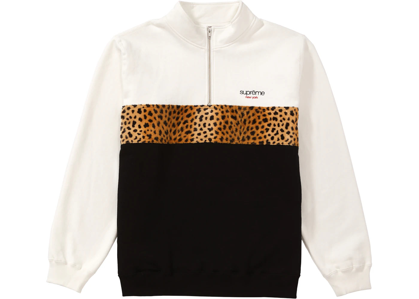 Supreme Leopard Panel Half Zip Sweatshirt White