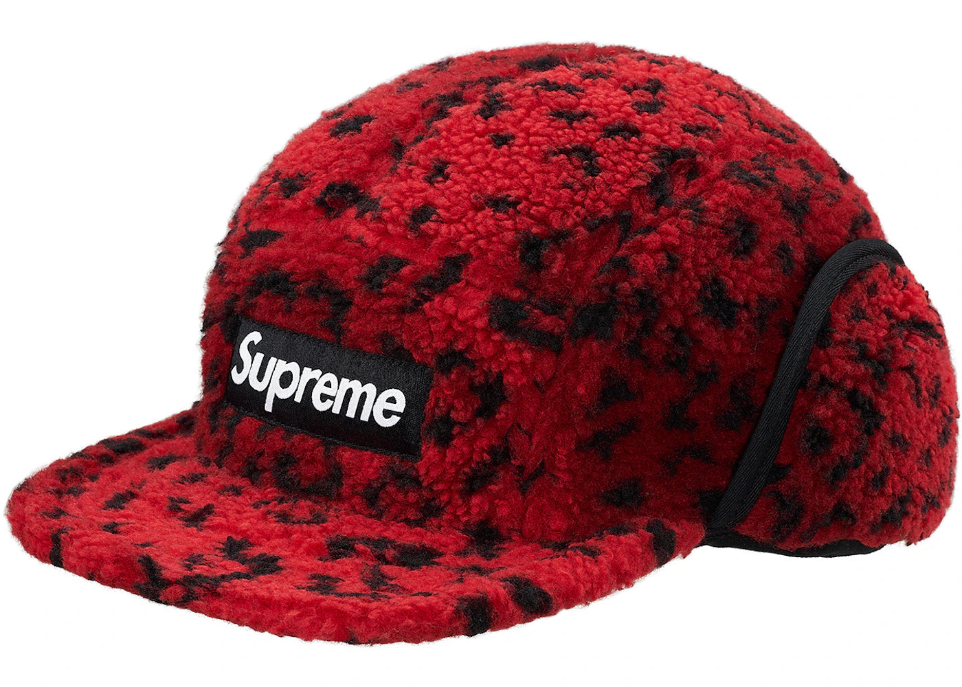 Supreme Leopard Polar Fleece Earflap Camp Cap Red