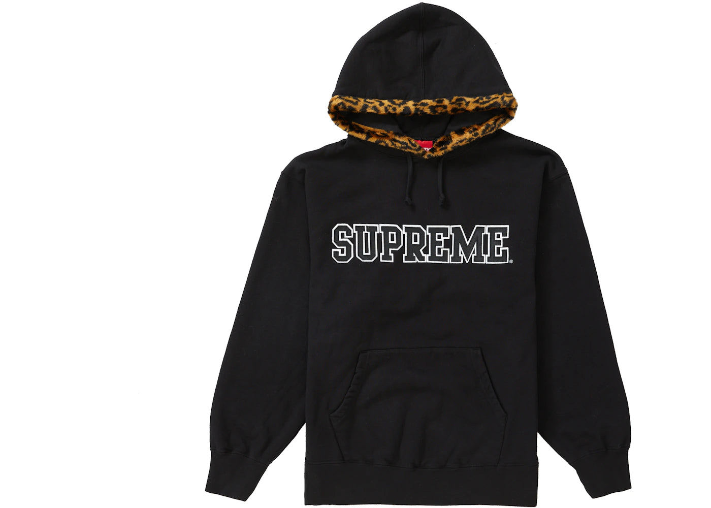 Supreme Leopard Trim Hooded Sweatshirt Black