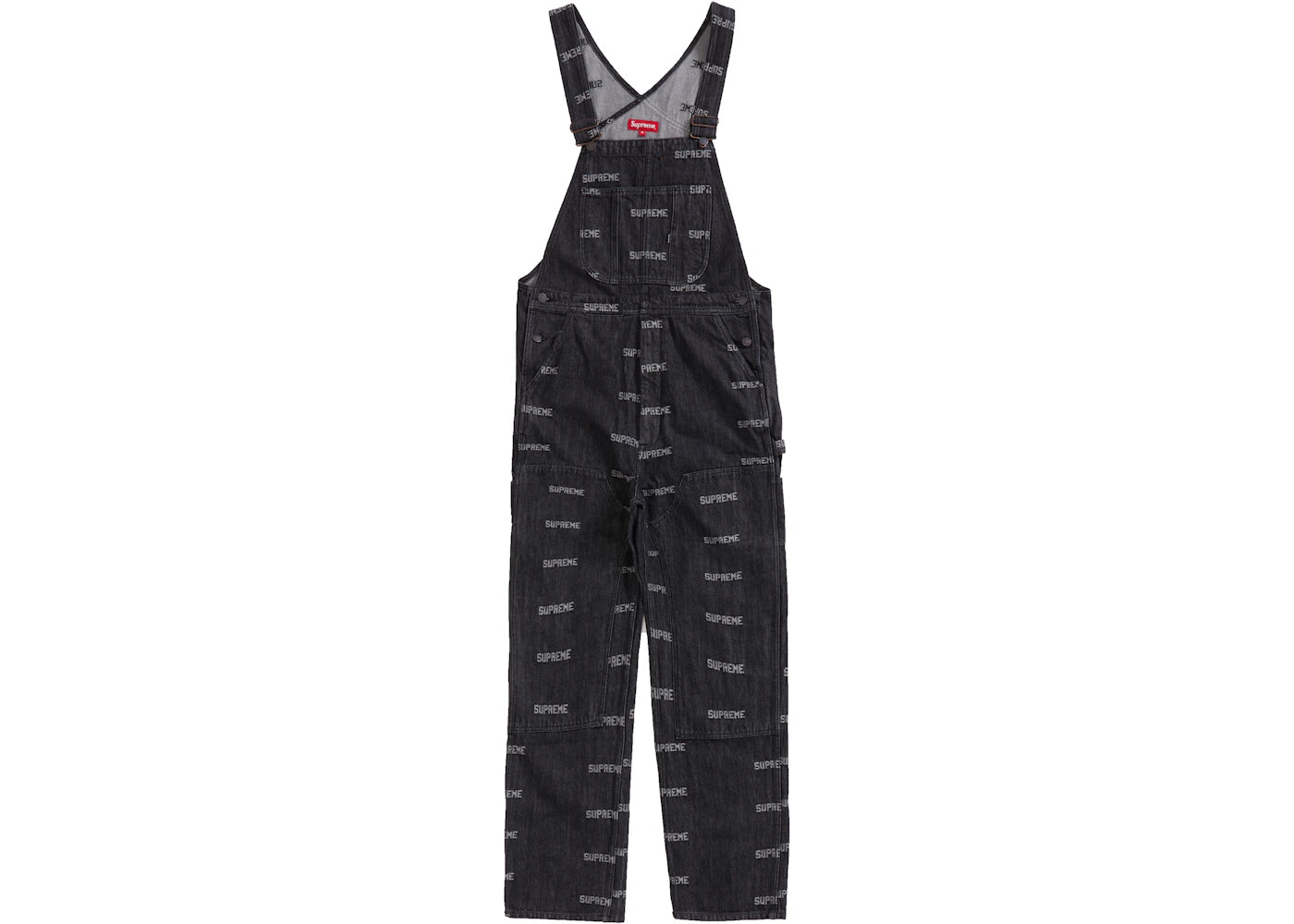 Supreme Logo Denim Overalls Black