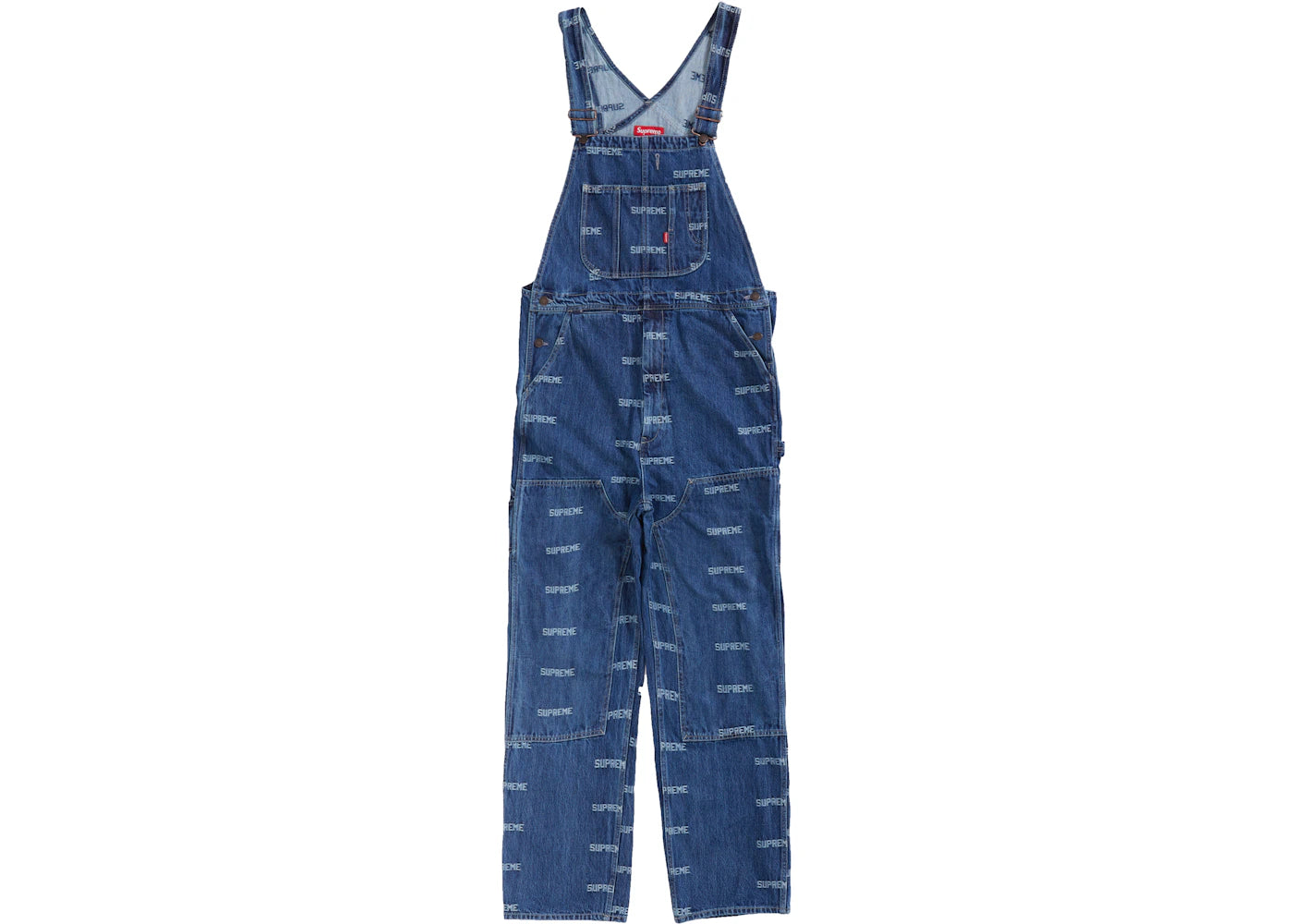 Supreme Logo Denim Overalls Blue
