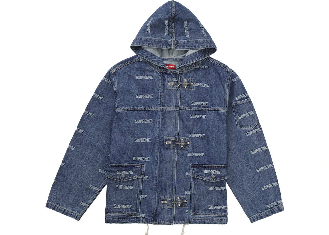 Supreme Logo Denim Turnout Jacket Blue