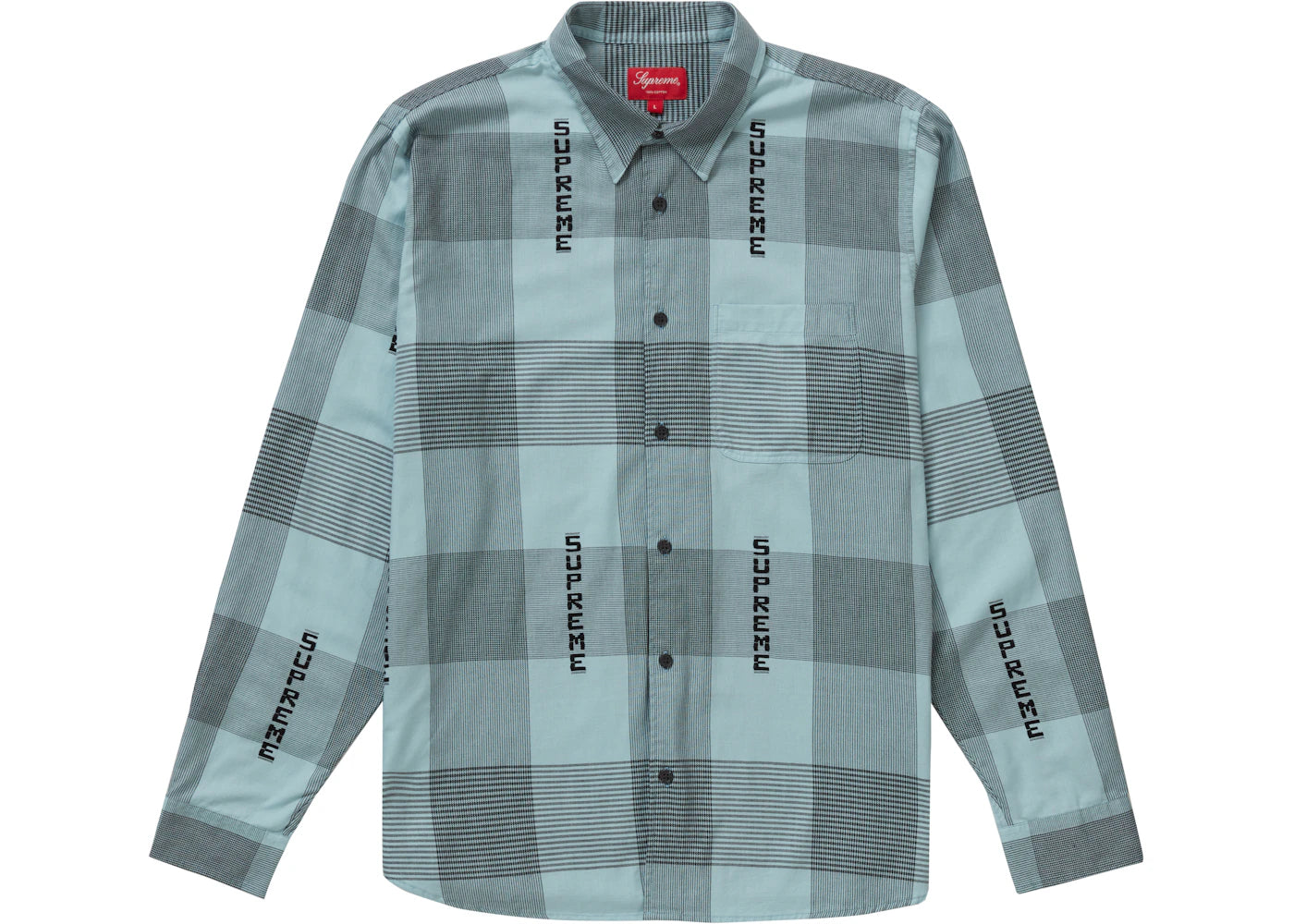 Supreme Logo Plaid Shirt Light Blue