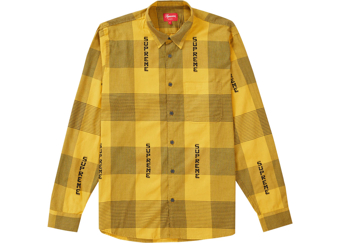 Supreme Logo Plaid Shirt Yellow
