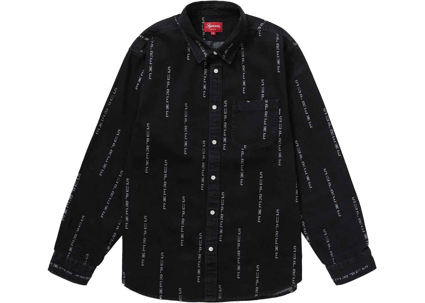 Supreme Logo Stripe Jacquard Denim Shirt Black