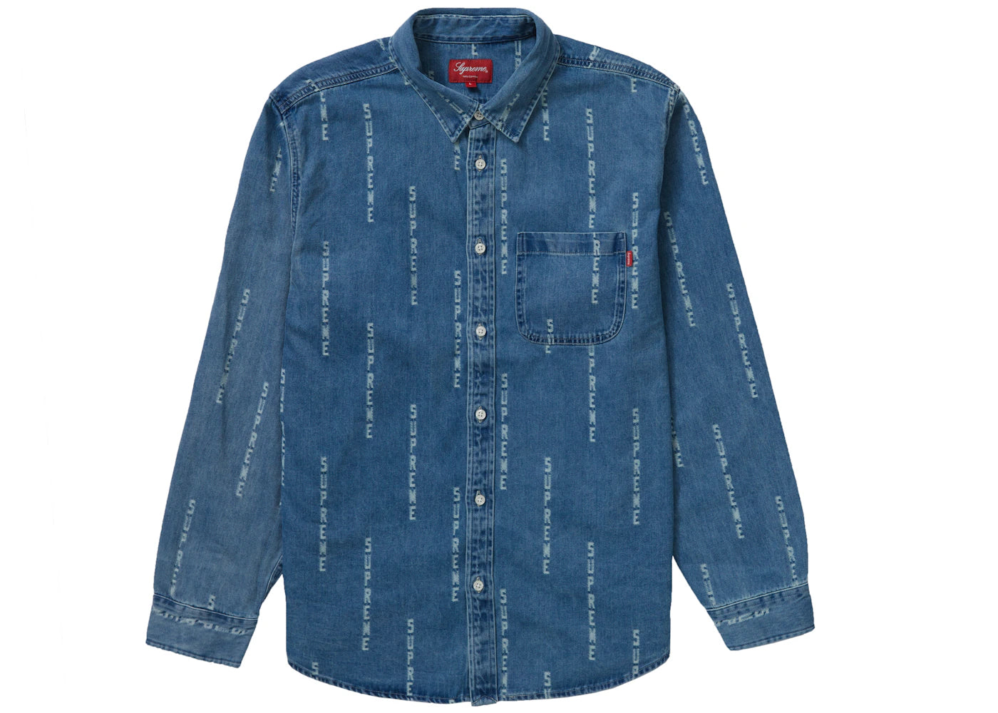 Supreme Logo Stripe Jacquard Denim Shirt Blue