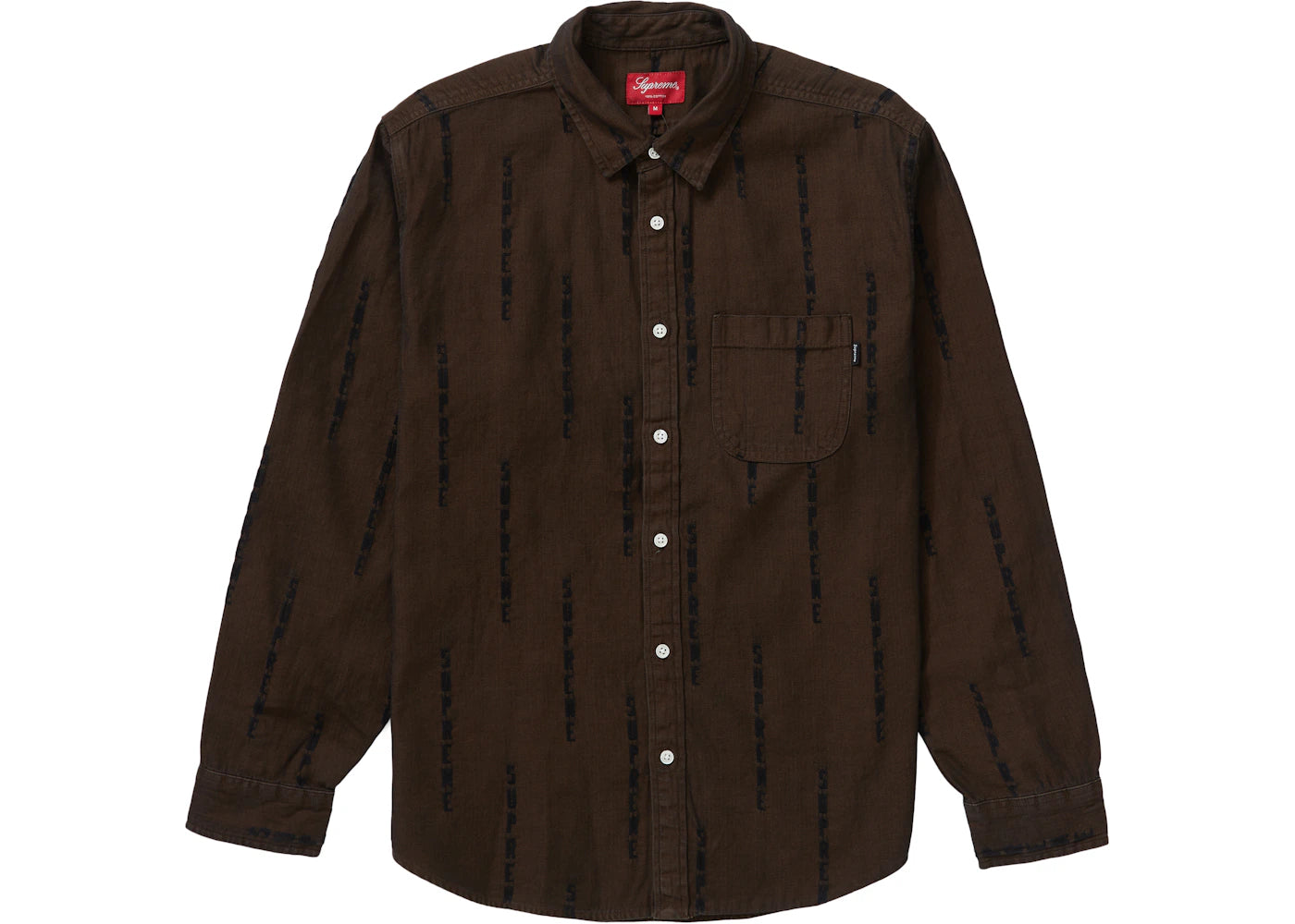 Supreme Logo Stripe Jacquard Denim Shirt Brown