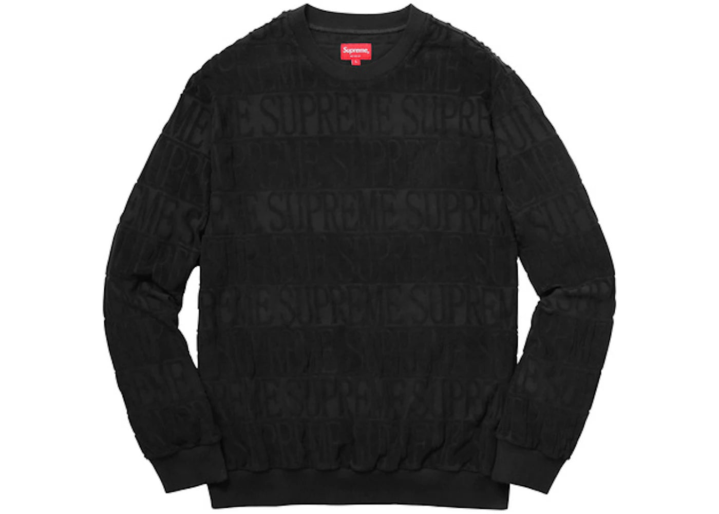 Supreme Logo Stripe Terry Crewneck Black