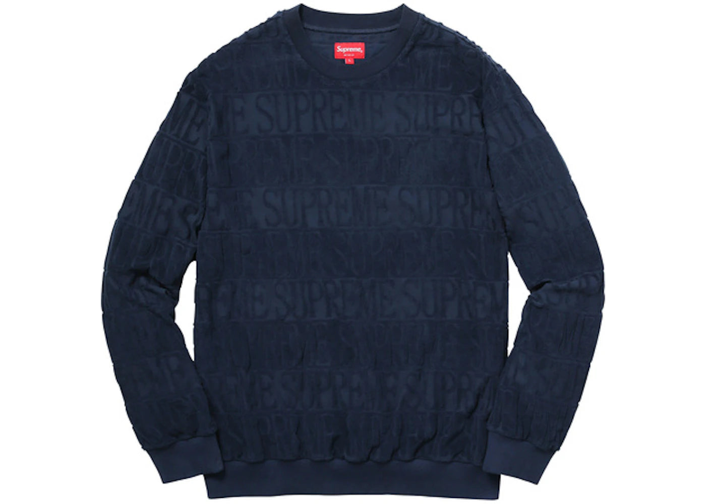 Supreme Logo Stripe Terry Crewneck Navy