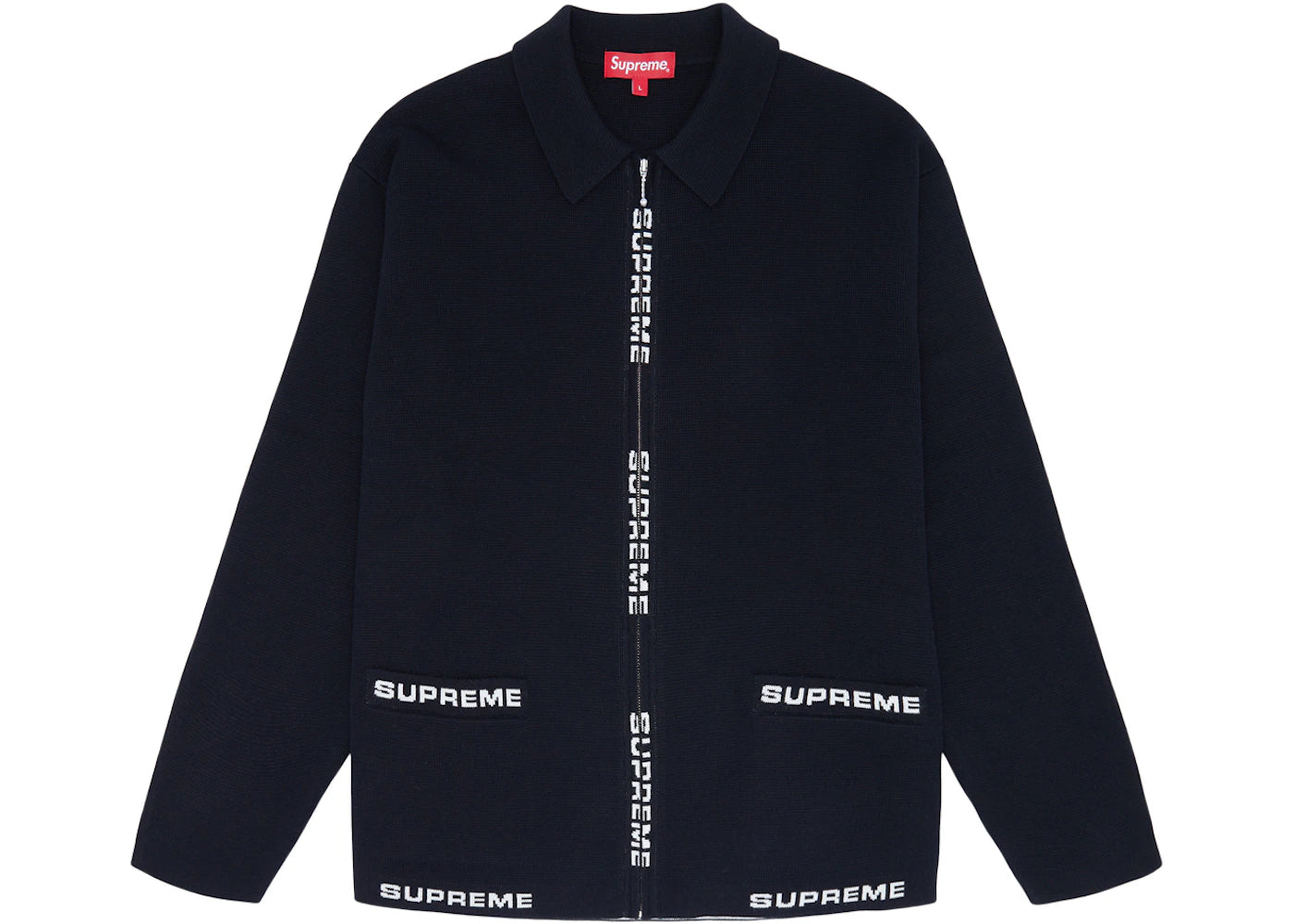 Supreme Logo Trim Zip Up Cardigan Black