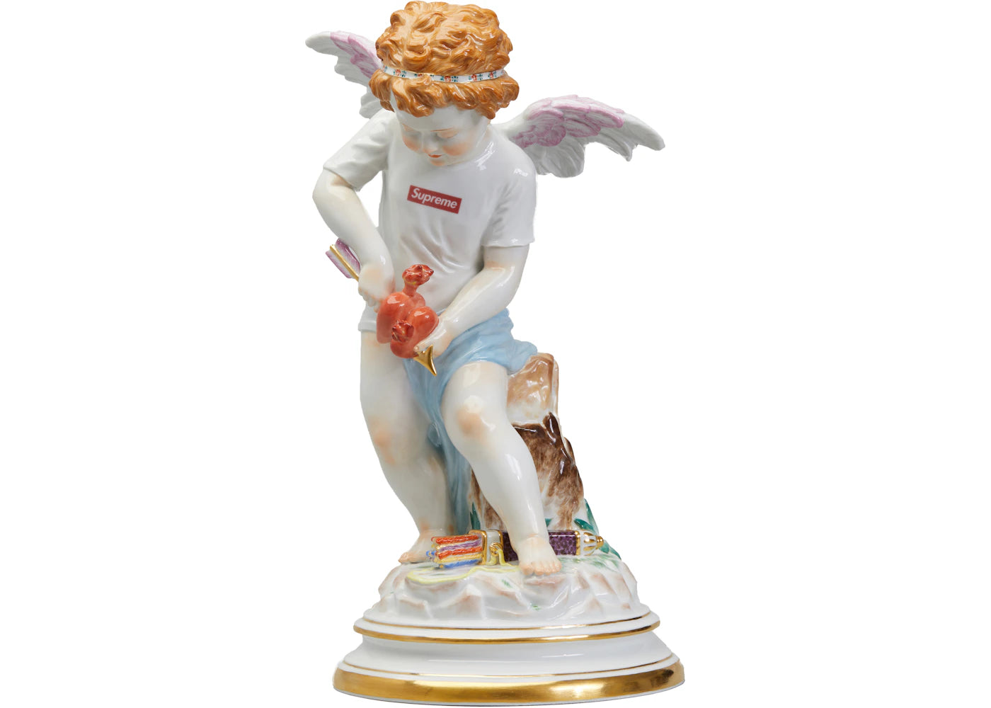 Supreme Meissen Hand-Painted Porcelain Cupid Figurine Multicolor