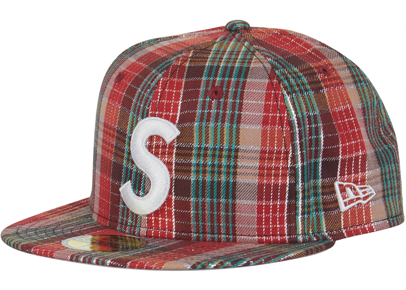 Supreme Metallic Plaid S Logo New Era Hat Red