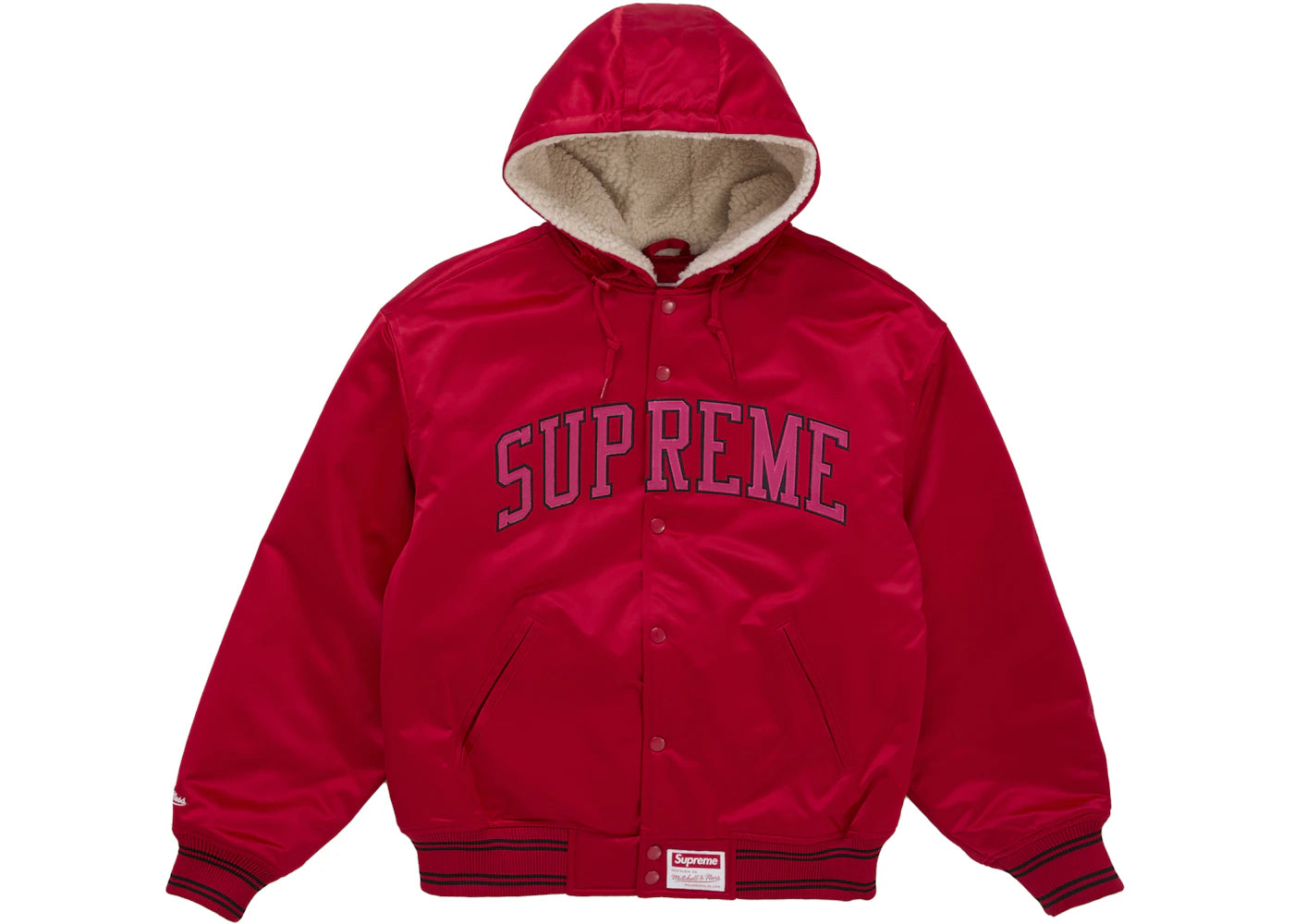 Supreme Mitchell & Ness Lined Hooded Satin Varsity Jacket Red