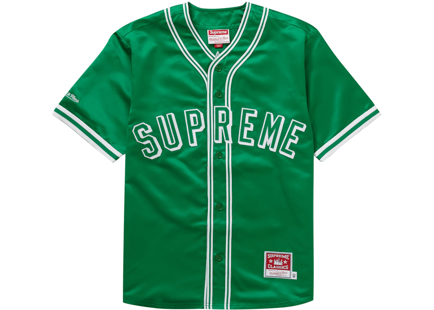 Supreme Mitchell & Ness Satin Baseball Jersey Green