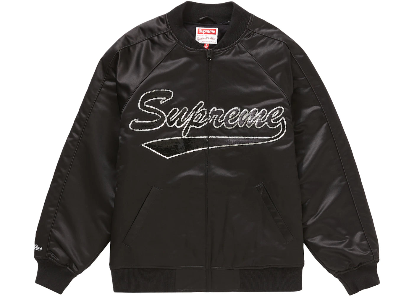 Supreme Mitchell & Ness Sequin Logo Varsity Jacket Black