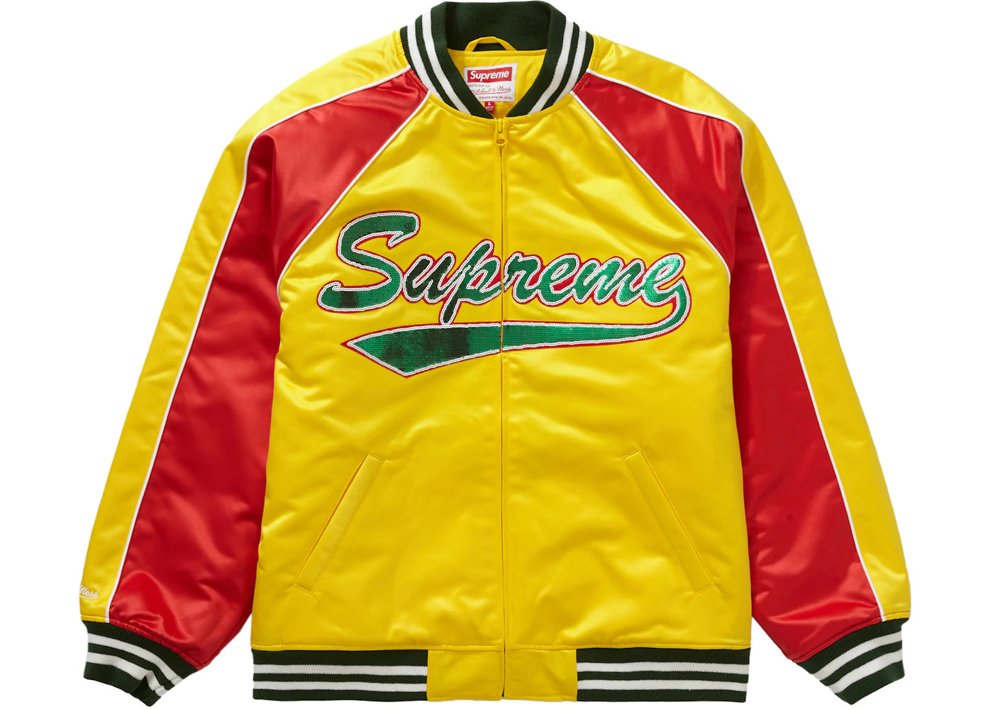 Supreme Mitchell & Ness Sequin Logo Varsity Jacket Gold