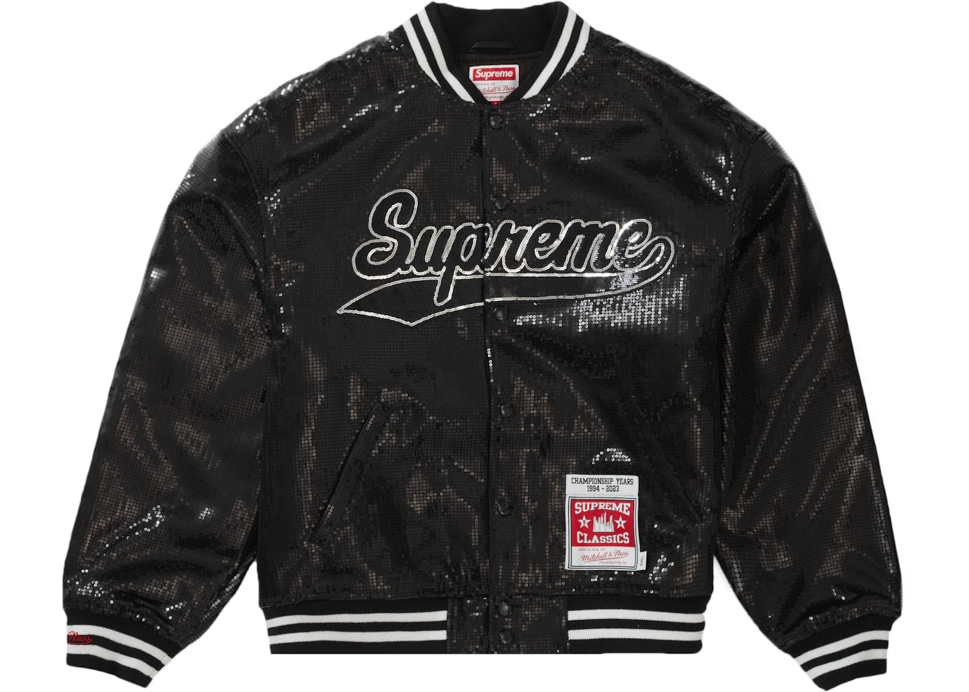 Supreme Mitchell & Ness Sequin Varsity Jacket Black