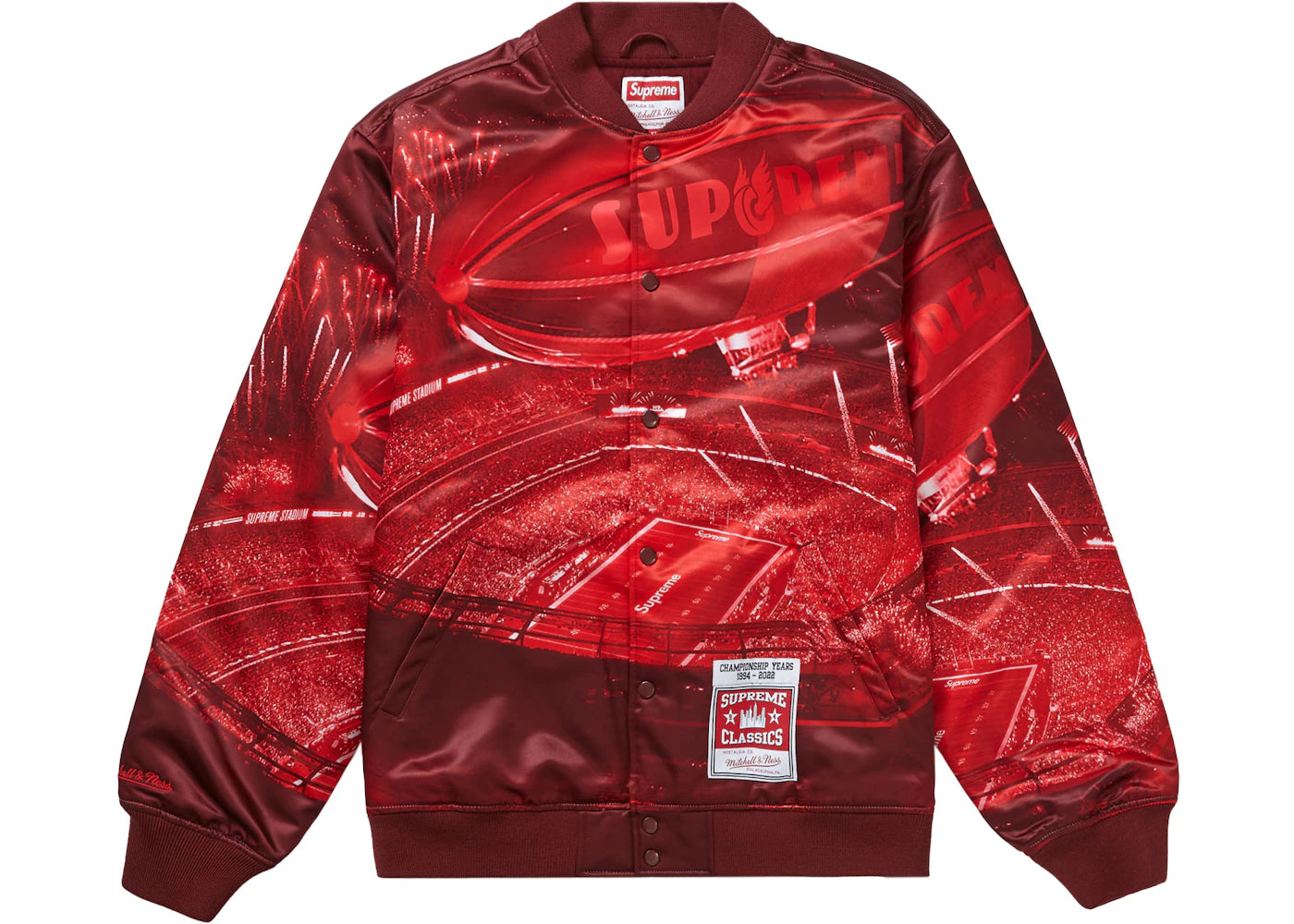 Supreme Mitchell & Ness Stadium Satin Varsity Jacket Red