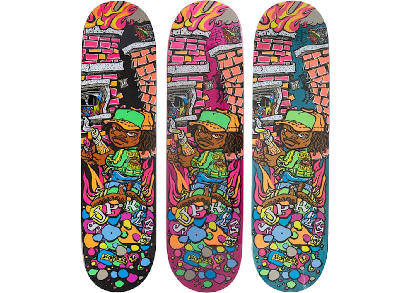 Supreme Molotov Kid Skateboard Deck Black/Pink/Teak Set