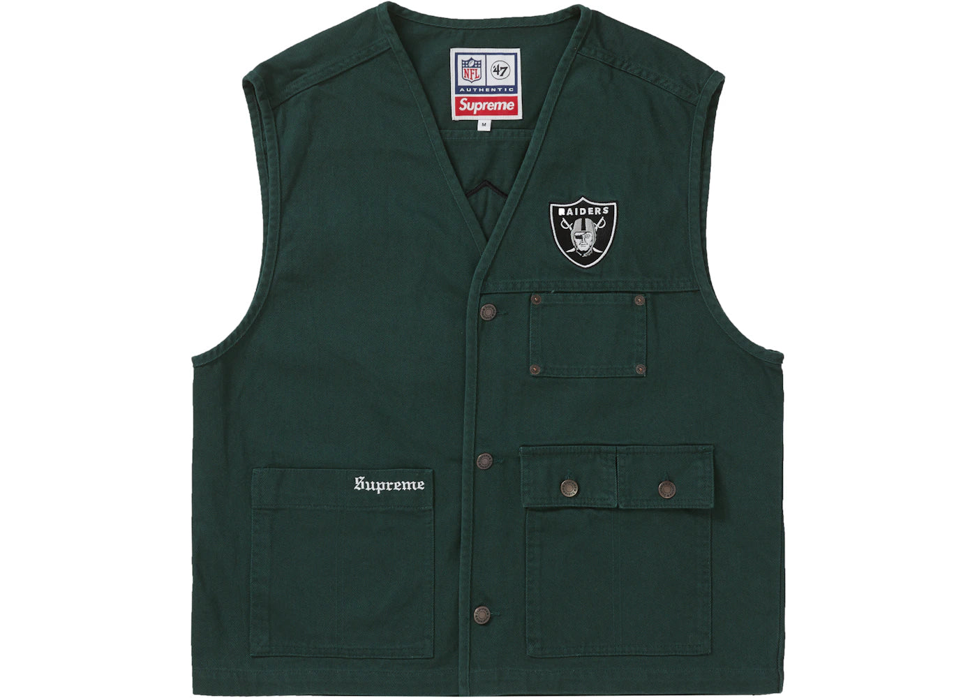Supreme NFL x Raiders x '47 Denim Vest Dark Green