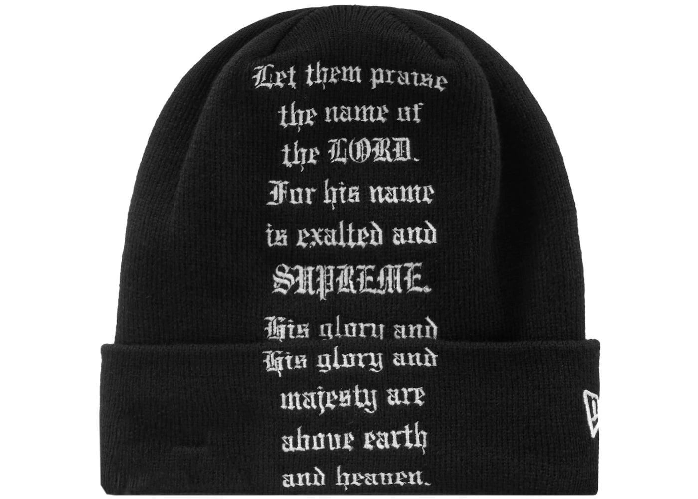 Supreme New Era Psalm Beanie Black