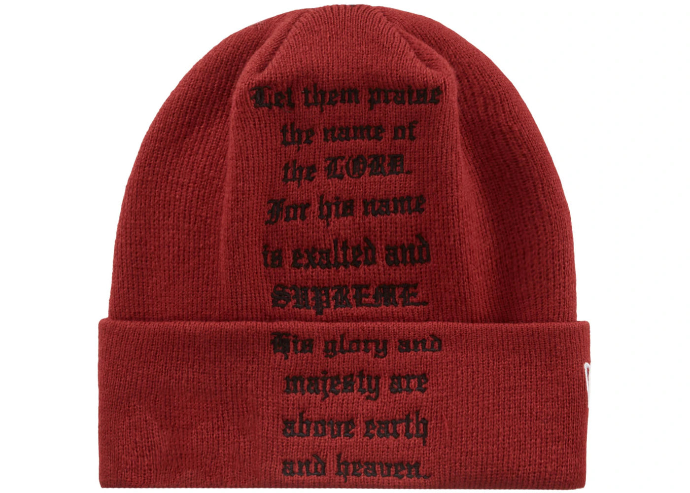 Supreme New Era Psalm Beanie Dark Red