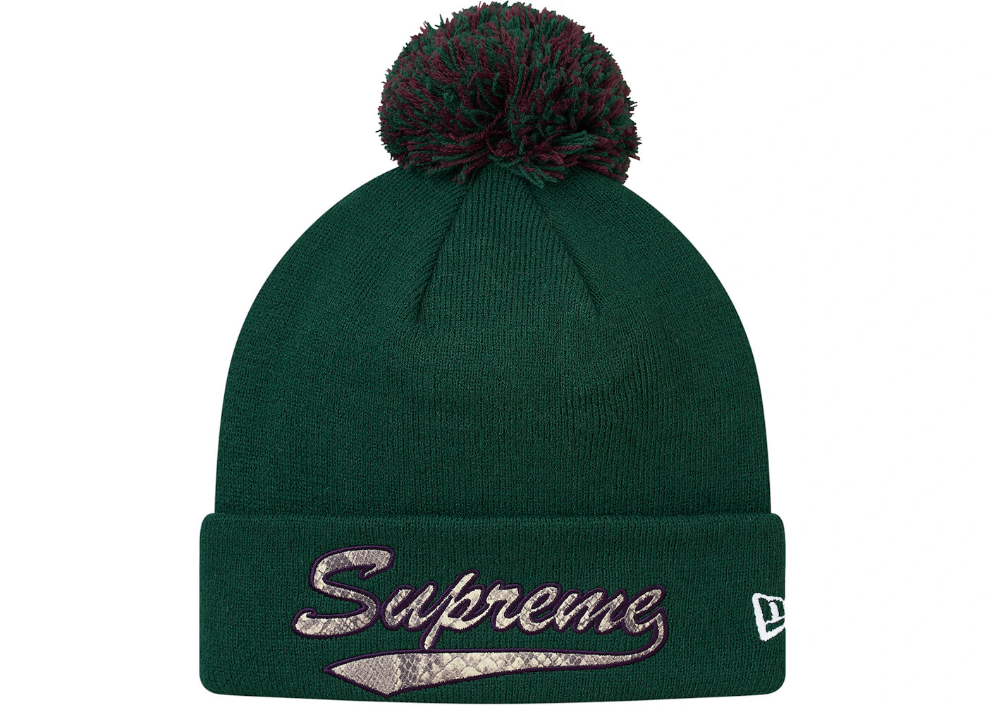 Supreme New Era Snake Script Beanie Dark Green