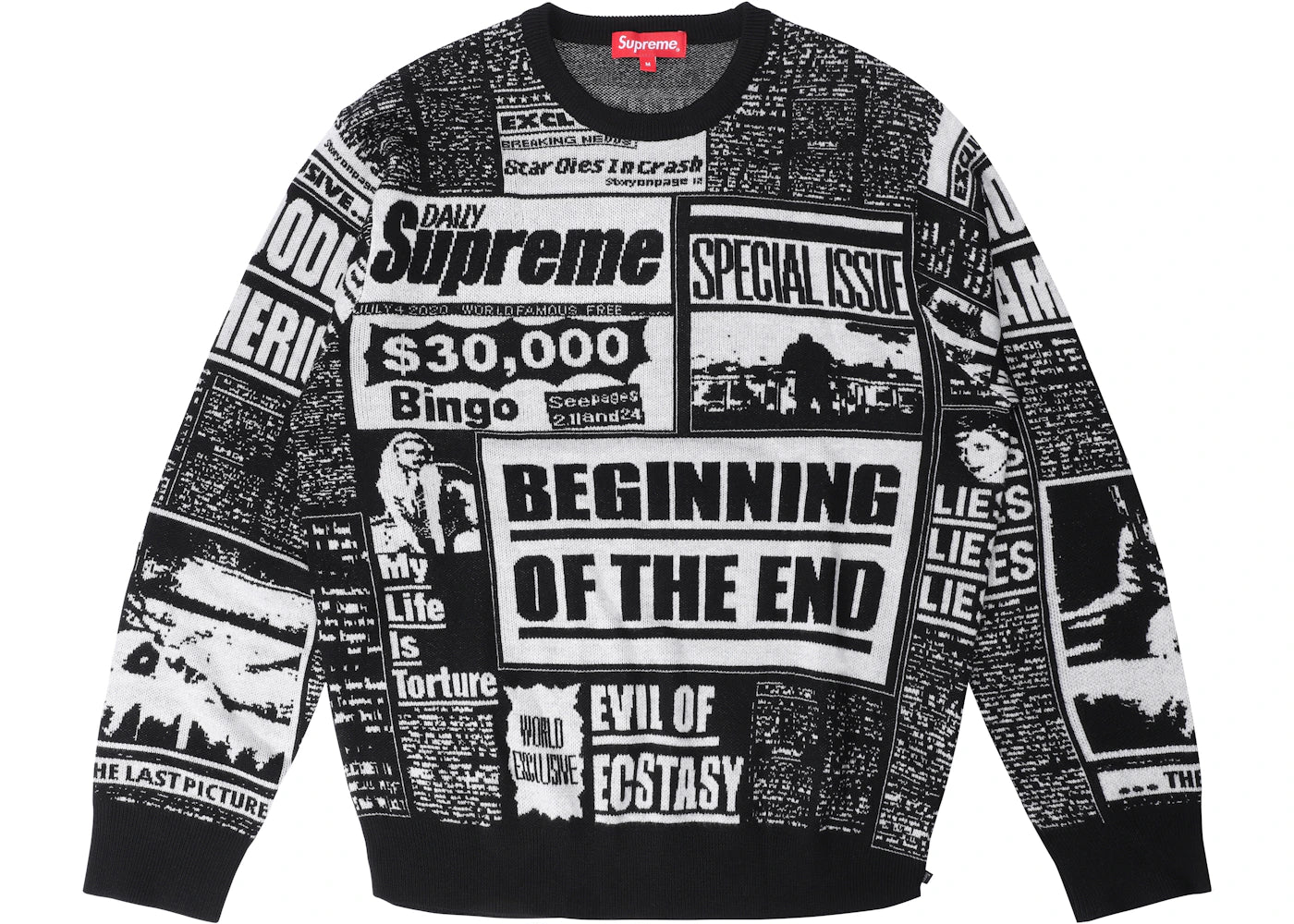 Supreme Newsprint Sweater Black