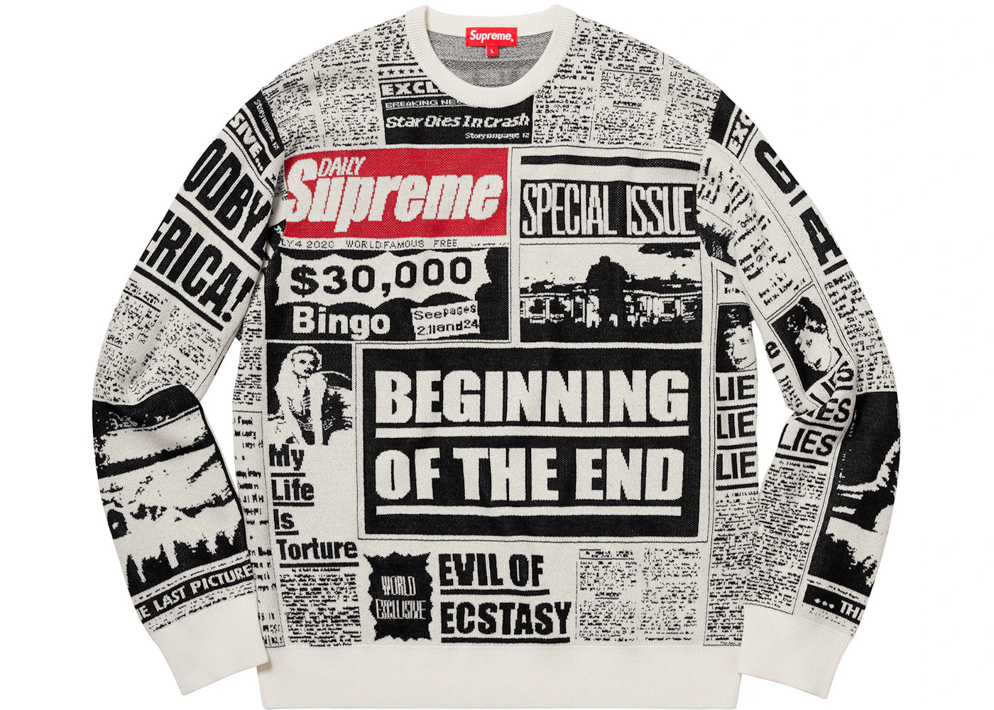 Supreme Newsprint Sweater White