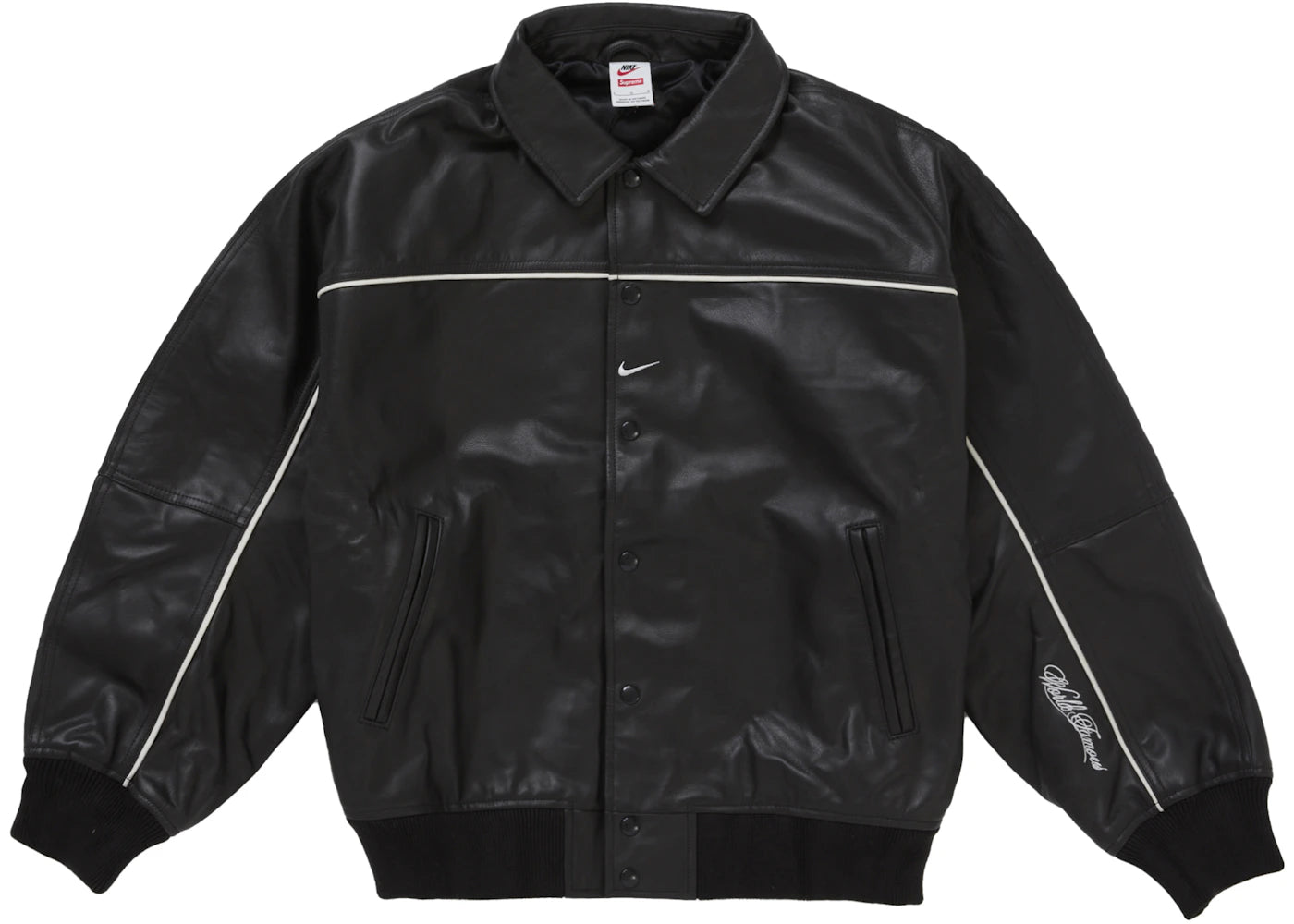 Supreme Nike Leather Varsity Jacket Black