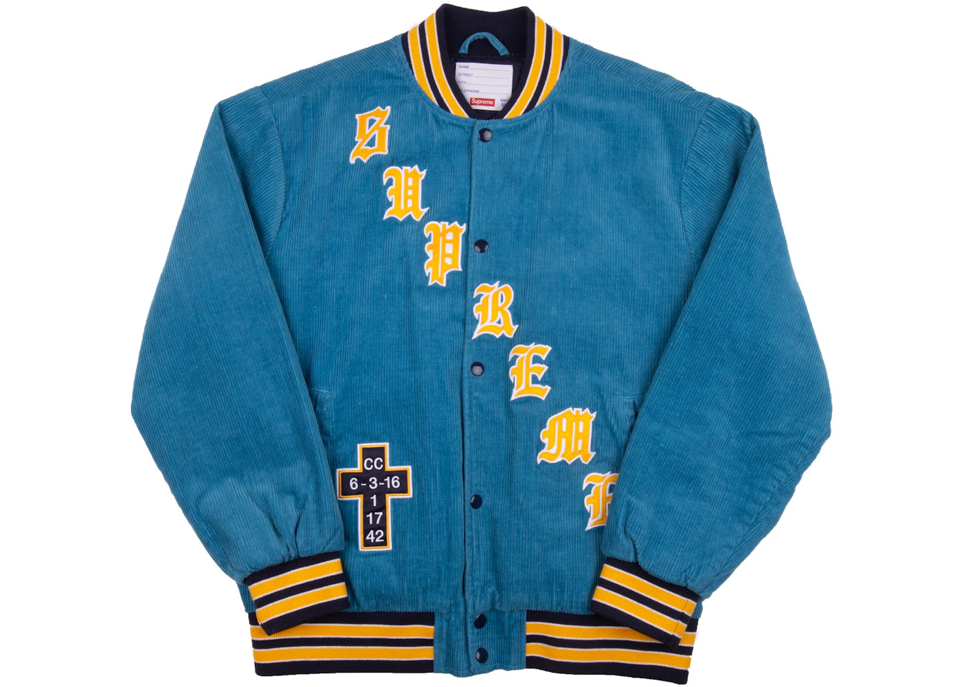 Supreme Old English Corduroy Varsity Jacket Light Blue