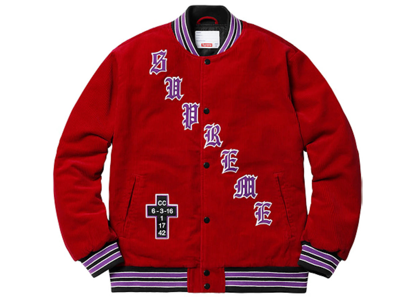 Supreme Old English Corduroy Varsity Jacket Red