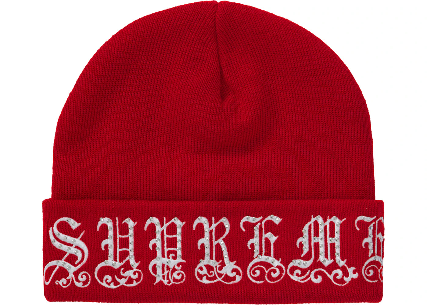 Supreme Old English Rhinestone Beanie Red