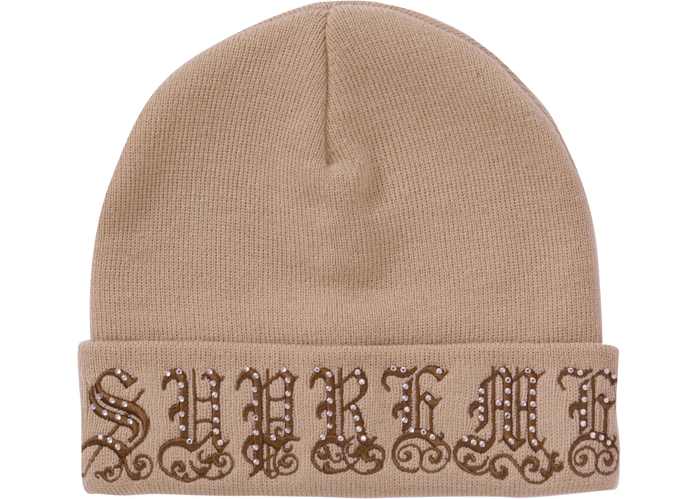 Supreme Old English Rhinestone Beanie Tan