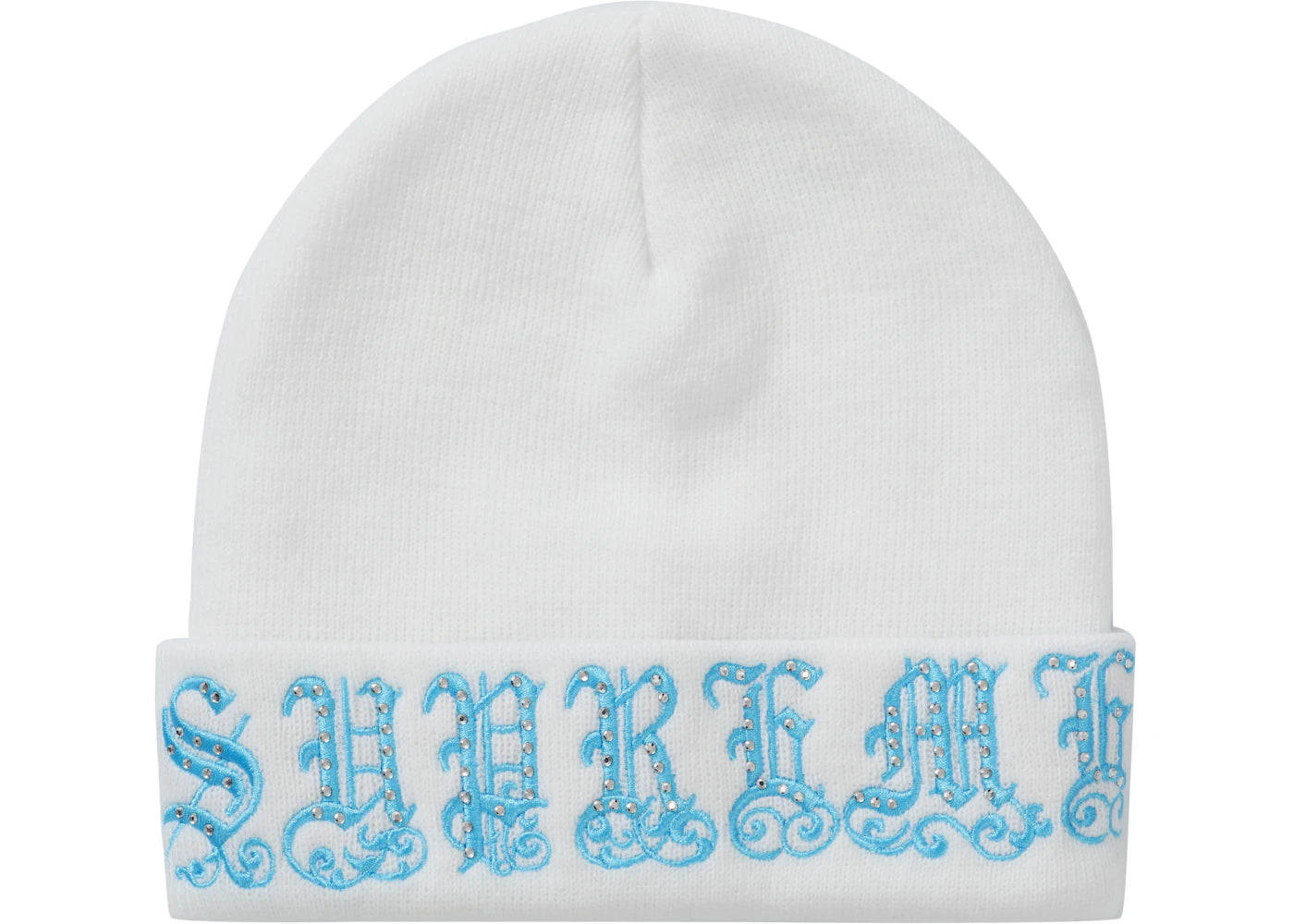 Supreme Old English Rhinestone Beanie White