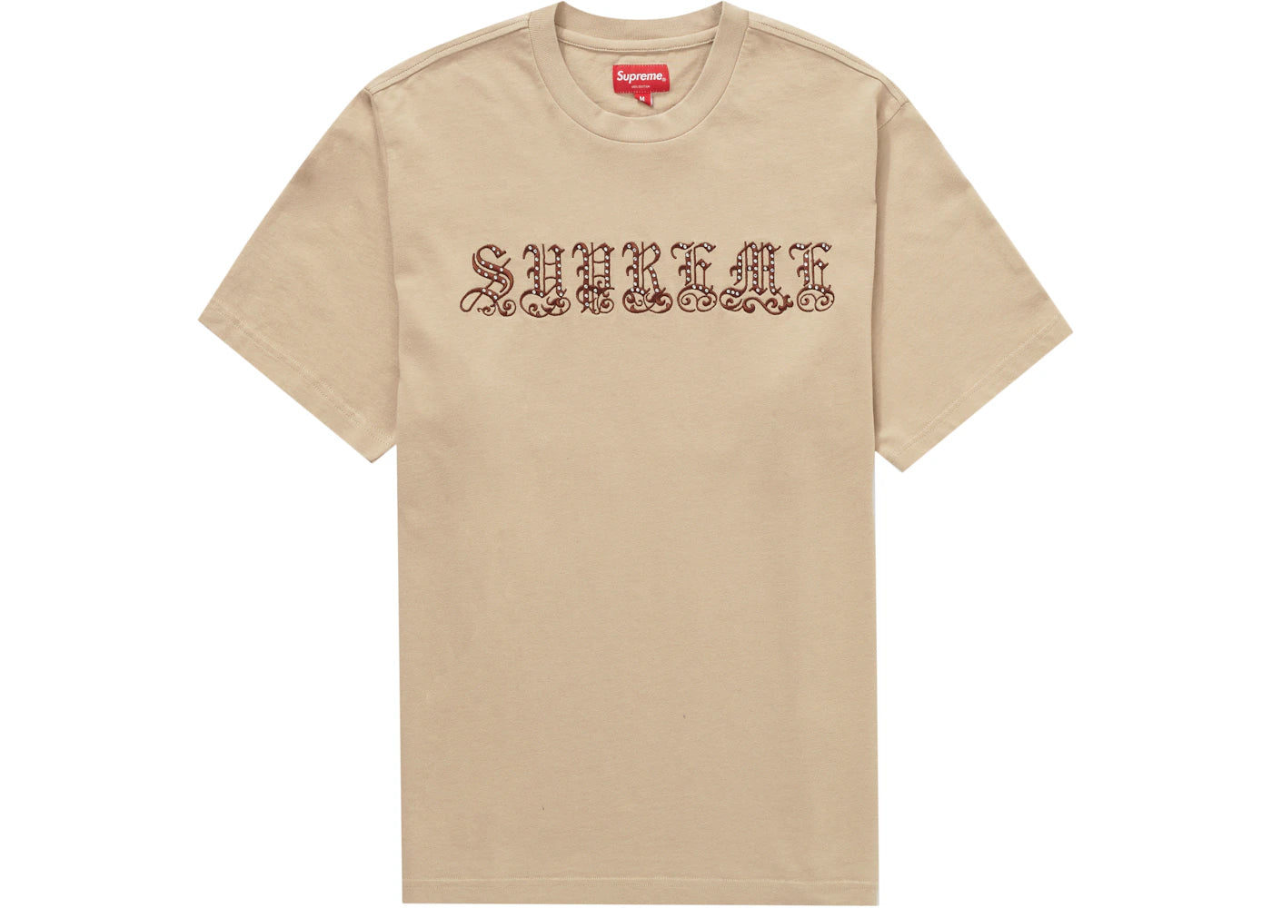 Supreme Old English Rhinestone S/S Top Tan