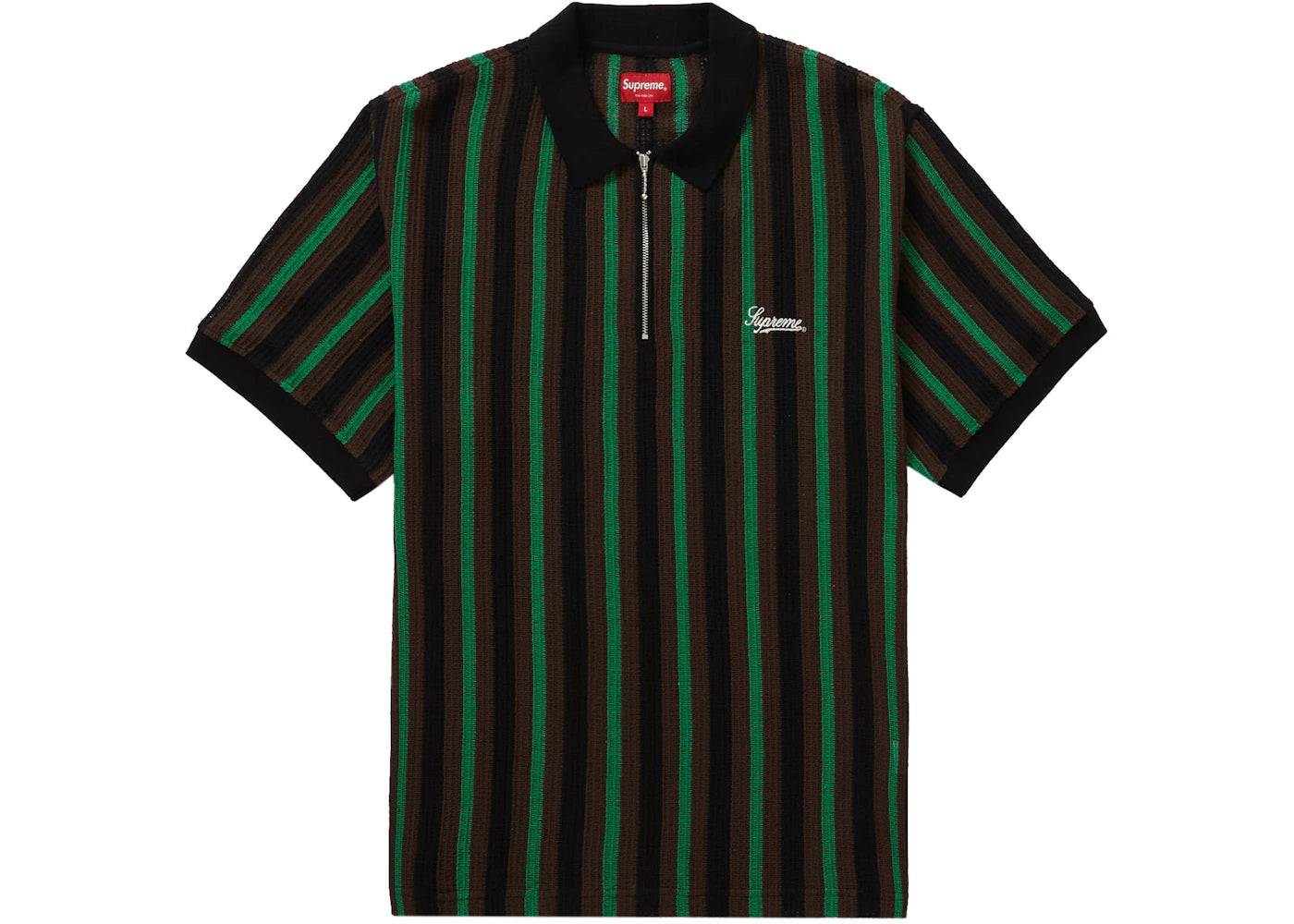 Supreme Open Knit Stripe Zip Polo Black