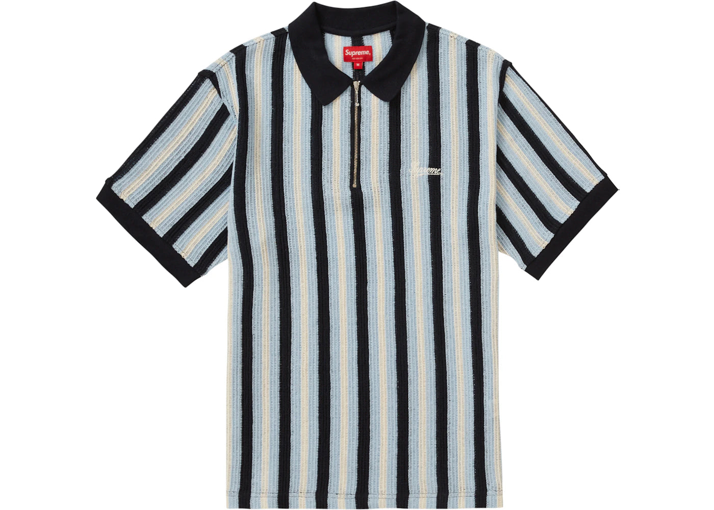 Supreme Open Knit Stripe Zip Polo Navy