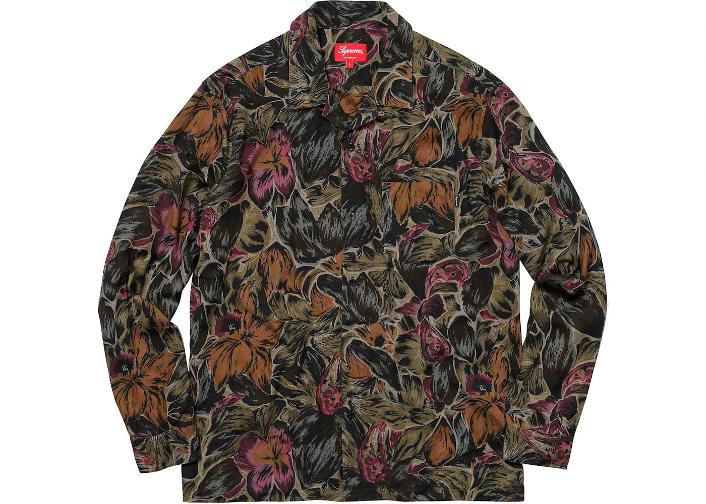 Supreme Painted Floral Rayon Shirt Olive
