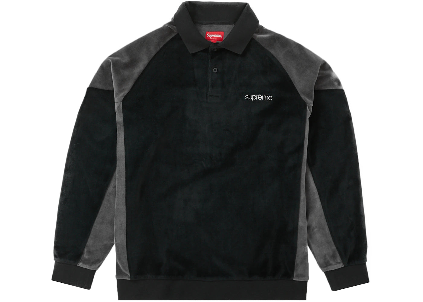 Supreme Paneled Velour L/S Polo Black