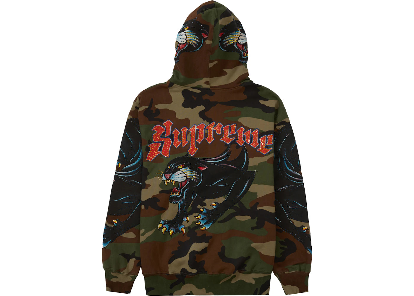 Supreme Panther Zip Up Hooded Sweatshirt Woodland Camo